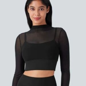HALARA Black Sheer Long Sleeve Crop Top XS